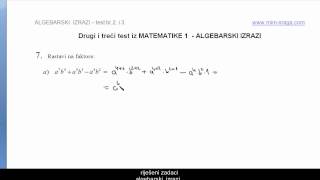 rastavi na faktore algebarski izraz  zadbr7 a ispit znanja iz matematike 1  gimnazije [upl. by Nailimixam313]