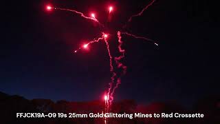 Frontier Fireworks 19s 25mm Gold Glittering Mines to Red Crossette Cake [upl. by Angadreme850]