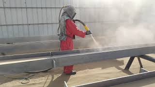 Sand blasting for Column and Beam  steel structural works [upl. by Magena]