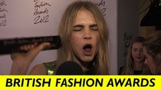 Cara Delevingne Reacts  British Fashion Awards 2012 Best Model  FASHTAG [upl. by Ornstead]