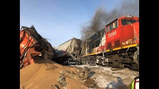 Train derails near Saskatoon [upl. by Whitebook]