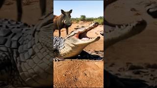 Epic Wildlife Moment warthog Locks Eyes with Crocodile [upl. by Denison]