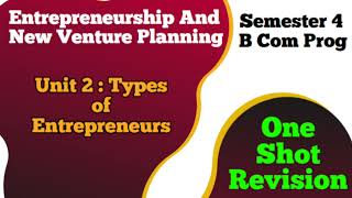 One Shot Revision l Unit 2  Type Of Entrepreneurs l Entrepreneurship and New Venture Planning B Com [upl. by Notnelc]