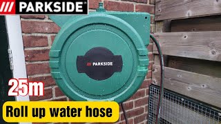 Parkside Water Hose Reel box 25 meter  Garden wall mounted Roll up hose [upl. by Truscott]