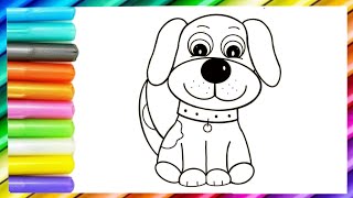 Drawing and Painting a Cute Dog 😀🐕😀 Easy Drawing for Kids and Toddlers [upl. by Ynatterb]