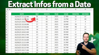 How to Extract Day Month Year Minute Hour Seconds from a Date in Excel [upl. by Innej]