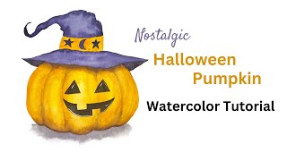 Retro Nostalgic Halloween Pumpkin in Watercolor Tutorial [upl. by Allemahs446]