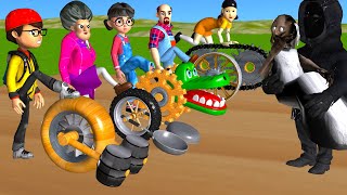 Scary Teacher 3D vs Squid Game Slopes Wooden Wheel Level Max Jump Up 5 Times Challenge [upl. by Vernen]