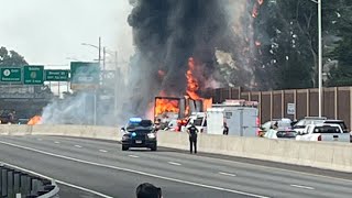 Homes evacuated in New Jersey after fiery tractor trailer crash [upl. by Tigges954]