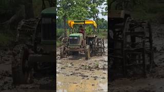 John deere 5310 🚜💪 puddling in rice field  tractor shorts [upl. by Annoj739]