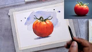 Watercolor still life painting for beginners How to draw and paint a tomato [upl. by Adleme284]