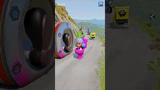 Funny Cars amp Motorbike VS Hammer Spider Mans Foot Spinner amp Bollard Spongebob Foot in BeamNGdrive [upl. by Darom257]