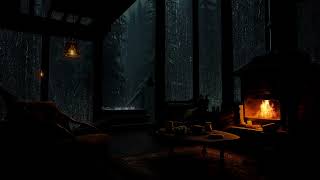 Cozy Rain Ambience in Cozy Wooden House in the forest with Rain falling on window and Crackling Fire [upl. by Manella]