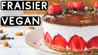 Fraisier Vegan  Gâteau aux fraises cru et onctueux [upl. by Hsirk]