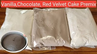 How to make cake premix at home  3 Eggless cake premix  Vanilla Chocolate Red velvet premix [upl. by Fineman]