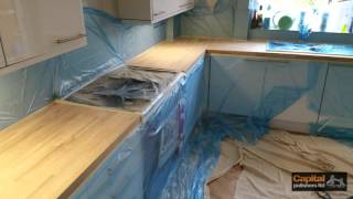 Respraying oak kitchen worktop Spraying acid lacquer 20 sheen [upl. by Ajan]