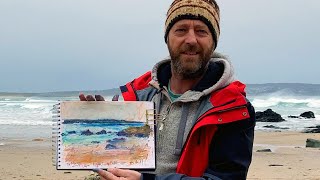 Plein Air Sketching with Oil Sticks  Godrevy Beach Cornwall [upl. by Othe]