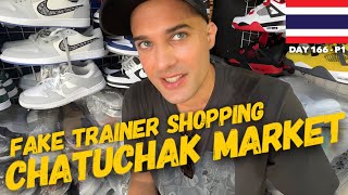 Fake Trainer Shopping at Chatuchak Market  Bangkok  Thailand  Day 166 Part 1 [upl. by Ais]