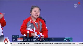 Paralympics Singapores Jeralyn Tan settles for boccia silver after narrow loss [upl. by Ynahirb172]