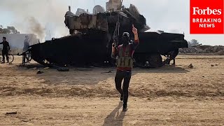 Israeli Tank Is Captured And Destroyed By Palestinian Militants In Khan Yunis Province In Gaza Strip [upl. by Alleirbag]