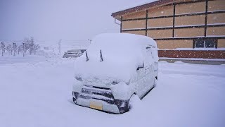 CAR CAMPING in heavy snow Spending the winter night alone in a small van [upl. by Affra]