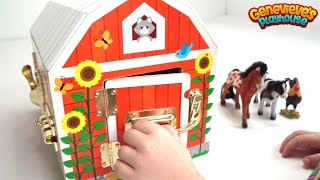 Genevieve Plays with Farm Animals and Wooden Marble Maze [upl. by Ahsenrac]