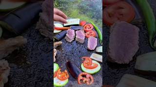 MOUTHWATERING Steaks on stoneoutdoorcooking food chef [upl. by Aicssej740]