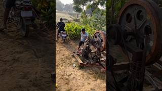 Engine starting by motor cycle  Best technique to start old engine  Cold start diesel engine [upl. by Ademla]