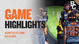 CFL WEEK 20 FULL GAME HIGHLIGHTS  MONTREAL ALOUETTES at BC LIONS  October 19 2024 [upl. by Otipaga]