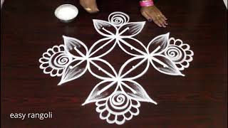 simple daily routine kolam with 4 dots  easy rangoli  muggulu in step by step method [upl. by Eidnas315]