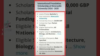 International Foundation Scholarship at Newcastle University 2024  2025 [upl. by Kumagai]