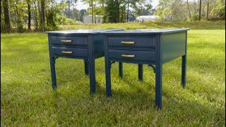 Painting A set of Nightstands with Farrow and Ball Hague Blue in Gloss [upl. by Pelagia]