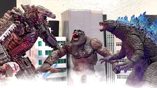 Godzilla vs Kong vs Mecha godzilla remakes 123 together an epic battle stop motions [upl. by Buderus]