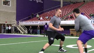 UNI Football Pro Day  Tim Sauer and Brian Palangi  blocking drills [upl. by Haerr]