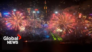 New Years 2024 Hong Kong shows off biggest fireworks display to date [upl. by Ydaj]