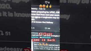 IRMS is Back🎉🥳🤞🤞IRMS 2025 Through UPSC ESE irms railway railwayexam upsc ese madeeasy [upl. by Nathanil]