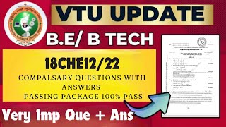 18CHE1222 Chemistry PASSING PACKAGE Most important questions VTU 2022 SCHEME exam vtu [upl. by Rilda]