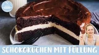 Schokokuchen mit Füllung  saftige Schokoladentorte mit Cremefüllung 🍫  Einfach Backen [upl. by Tilla]