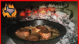 Wood Fired Oven Filet Mignons  Pan Seared Steak Cast iron  Wood Fired Pizza Oven Cooking [upl. by Attalanta]