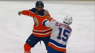 Oilers Khaira fights Clutterbuck after dirty crosscheck on Pakarinen [upl. by Westberg]