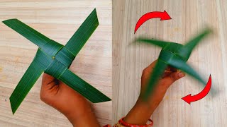 Coconut Leaf Fan Making  Kids Playing Craft  Leaf Fan Craft [upl. by Robinia]