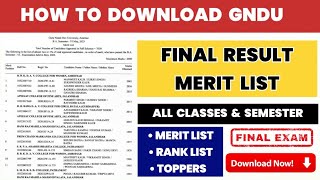 How to Download GNDU Result Merit List  😱 Gndu University Merit List  Rank List  Toppers 2024 [upl. by Gnouhc940]