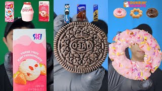 ASMR MUKBANG  Dunkin Donuts Oreo Cookie Strawberry Milk Chocolate Cake Chocolate  Desserts EATING [upl. by Pentheam803]