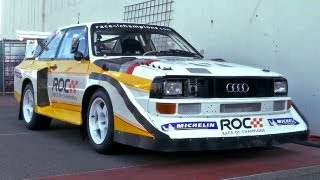 Audi S1 Quattro Rally Car with Stig Blomqvist at Race of Champions [upl. by Aicinat]