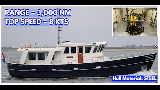 STEEL Liveaboard 17Metre TRAWLER Yacht With A 3000 NM Range [upl. by Airamesor]