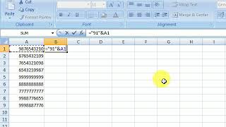 How to prefix 91 in Mobile Numbers in Microsoft Excel [upl. by Tanah]