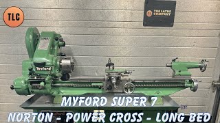 Myford Super 7 Long bed Power Cross Norton Gearbox Lathe Svarv Tornio Drehmaschine [upl. by Enaira]