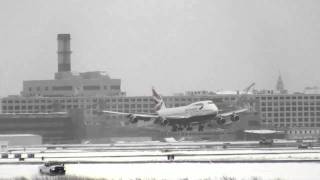 Rare 747 Heavy Landing on Boston Logans 4L [upl. by Dietsche]