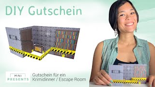 DIY Gutschein  Escape Room  Krimidinner Gutschein Geschenkidee selber basteln  minipresentscom [upl. by Golliner951]