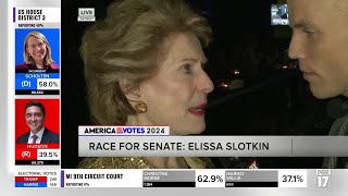 Elliot Grandia speaks with Senator Debbie Stabenow at MI Democratic Watch Party [upl. by Colas]